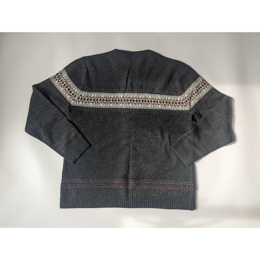 Garnet Hill Sz Medium 100% Extra fine Merino Wool Gray Crew Neck Fair Isle... - Picture 2 of 8